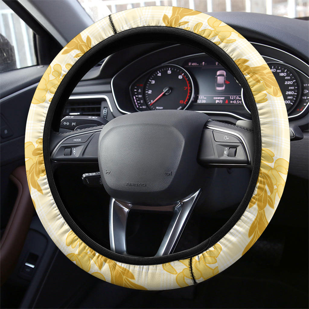 Aloha Hawaii Puakenikeni Steering Wheel Cover Hawaiian Lei Palaka Motifs Stylized Stamp LT14 - Polynesian Pride