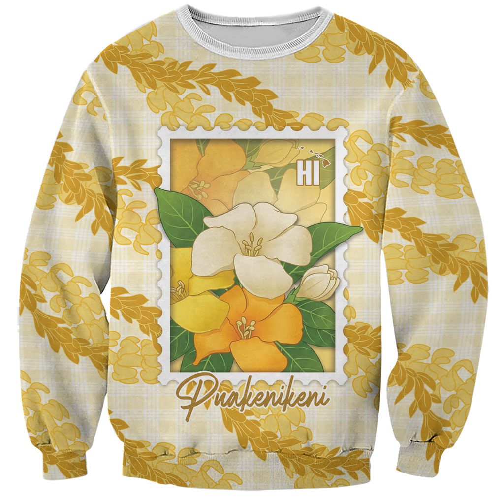 Aloha Hawaii Puakenikeni Sweatshirt Hawaiian Lei Palaka Motifs Stylized Stamp LT14 Unisex Yellow - Polynesian Pride