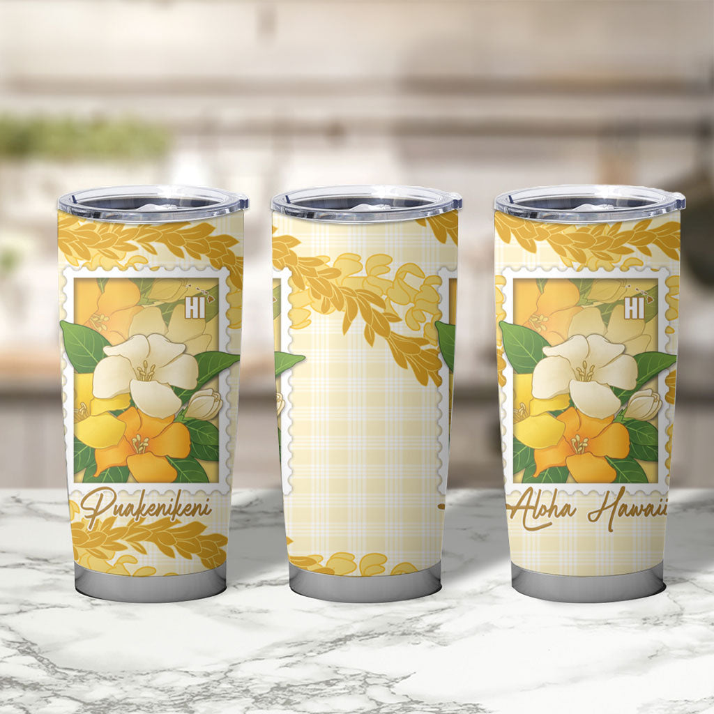Aloha Hawaii Puakenikeni Tumbler Cup Hawaiian Lei Palaka Motifs Stylized Stamp LT14 - Polynesian Pride