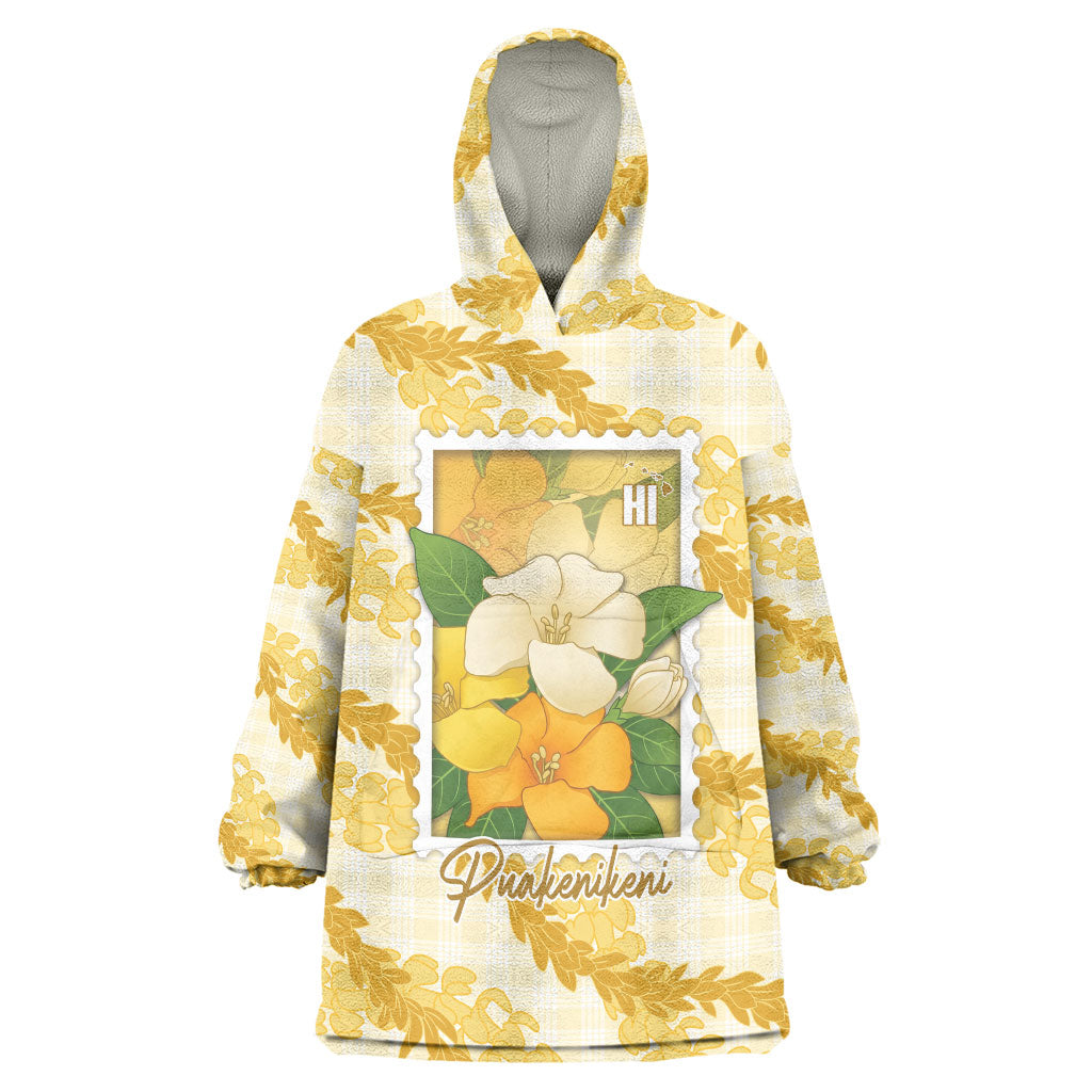 Aloha Hawaii Puakenikeni Wearable Blanket Hoodie Hawaiian Lei Palaka Motifs Stylized Stamp