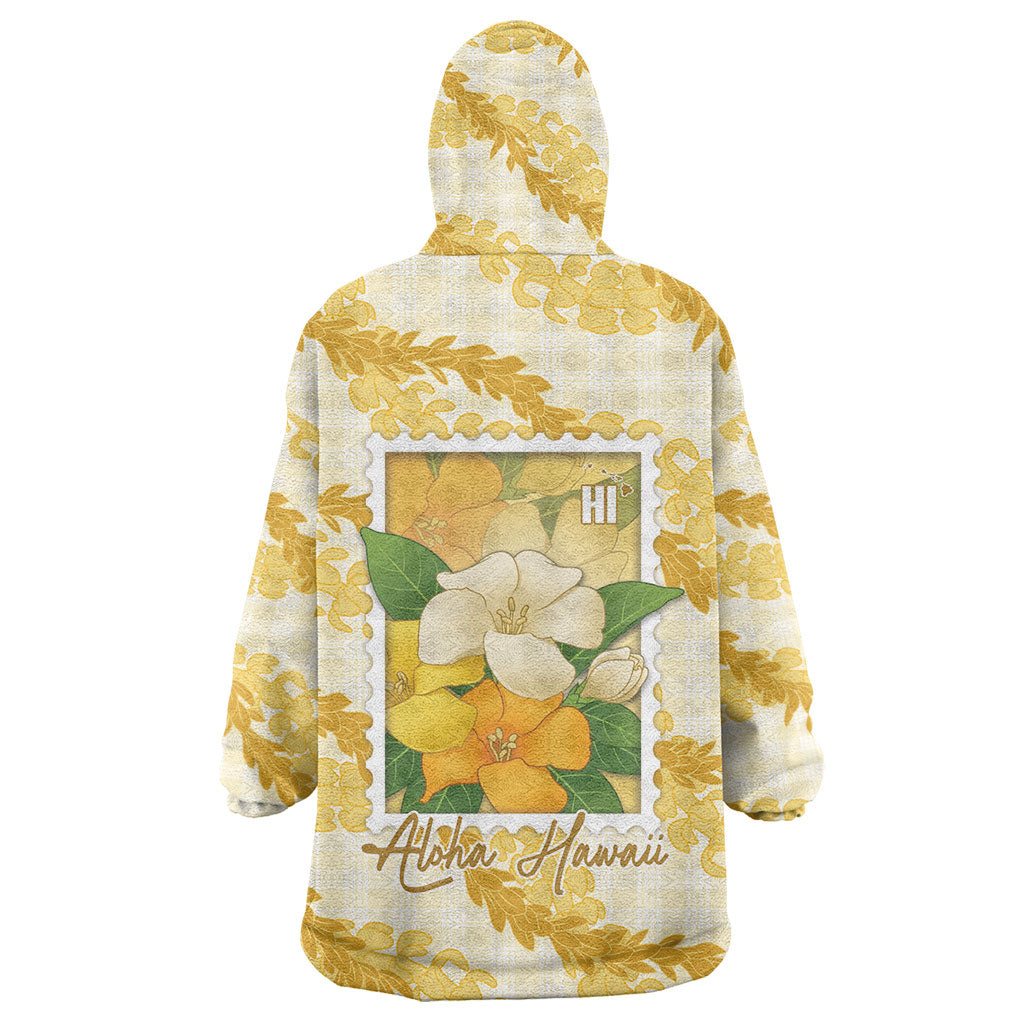 Aloha Hawaii Puakenikeni Wearable Blanket Hoodie Hawaiian Lei Palaka Motifs Stylized Stamp LT14 - Polynesian Pride