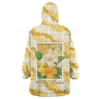Aloha Hawaii Puakenikeni Wearable Blanket Hoodie Hawaiian Lei Palaka Motifs Stylized Stamp LT14 - Polynesian Pride