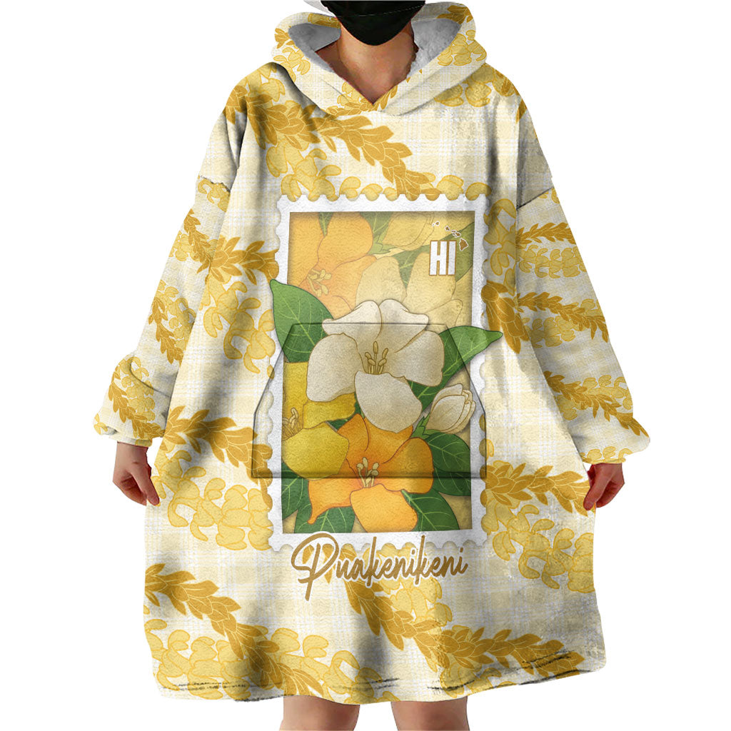 Aloha Hawaii Puakenikeni Wearable Blanket Hoodie Hawaiian Lei Palaka Motifs Stylized Stamp LT14 - Polynesian Pride