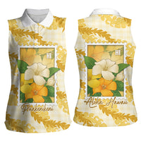 Aloha Hawaii Puakenikeni Women Sleeveless Polo Shirt Hawaiian Lei Palaka Motifs Stylized Stamp LT14 - Polynesian Pride