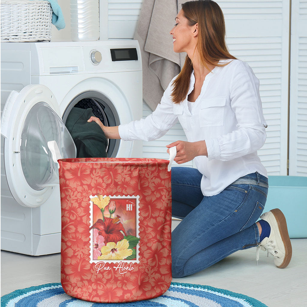 Aloha Hawaii Pua Aloalo Laundry Basket Hawaiian Hibiscus Flowers Stylized Stamp LT14 - Polynesian Pride