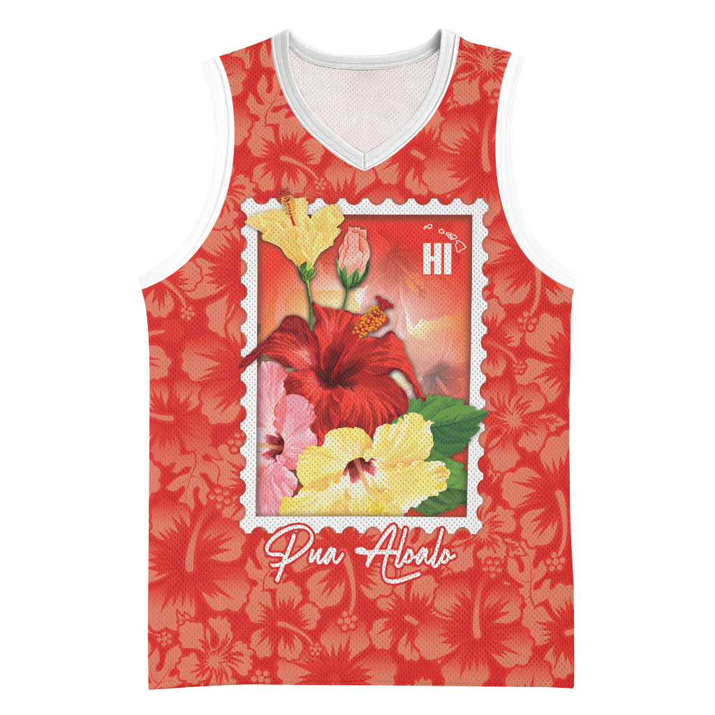 Aloha Hawaii Pua Aloalo Basketball Jersey Hawaiian Hibiscus Flowers Stylized Stamp LT14 Unisex Red - Polynesian Pride