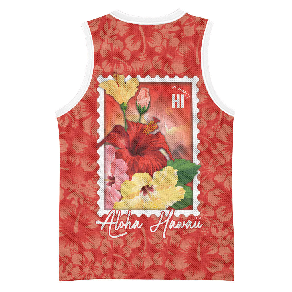 Aloha Hawaii Pua Aloalo Basketball Jersey Hawaiian Hibiscus Flowers Stylized Stamp LT14 - Polynesian Pride