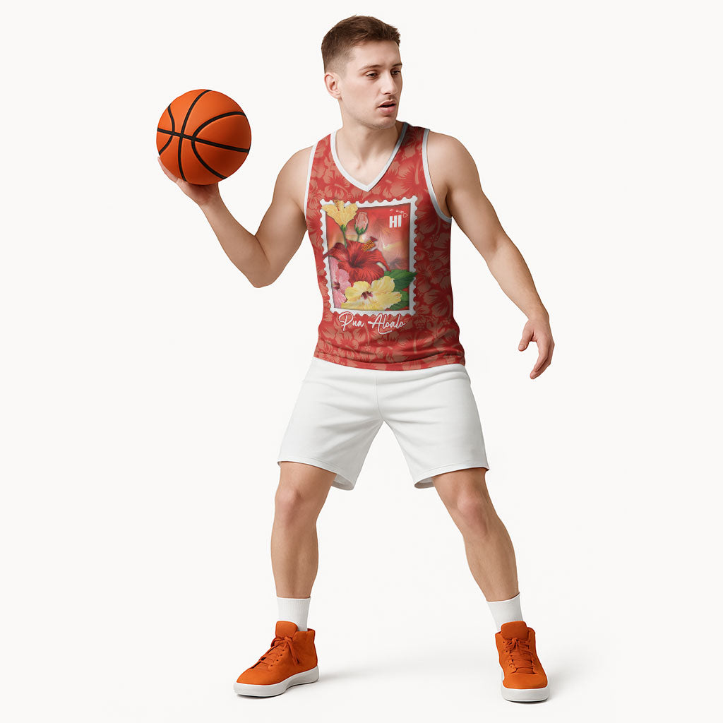 Aloha Hawaii Pua Aloalo Basketball Jersey Hawaiian Hibiscus Flowers Stylized Stamp LT14 - Polynesian Pride