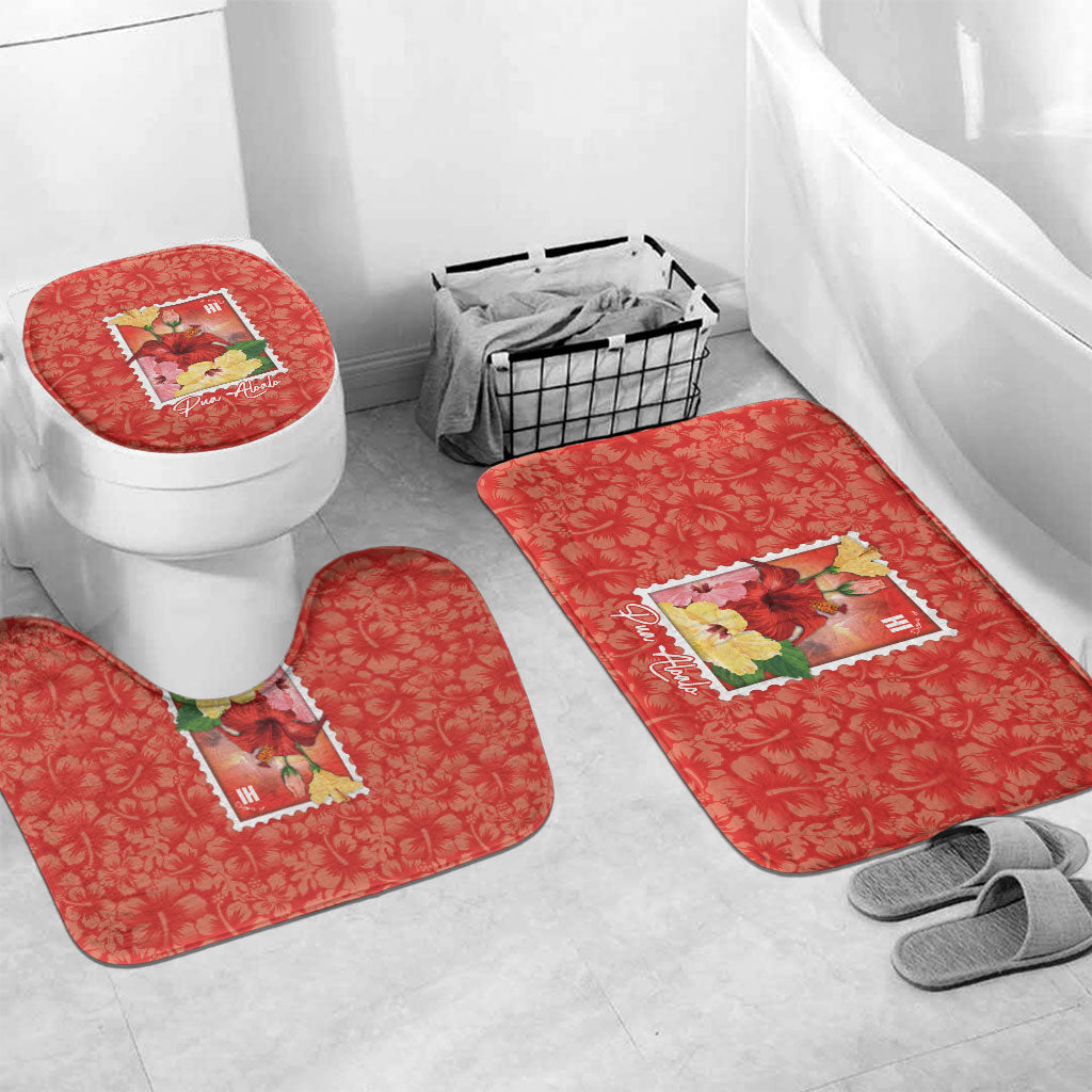 Aloha Hawaii Pua Aloalo Bathroom Set Hawaiian Hibiscus Flowers Stylized Stamp LT14 Mat Set Only (3 pcs) One Size Red - Polynesian Pride