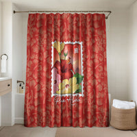 Aloha Hawaii Pua Aloalo Bathroom Set Hawaiian Hibiscus Flowers Stylized Stamp LT14 Shower Curtain Only Red - Polynesian Pride