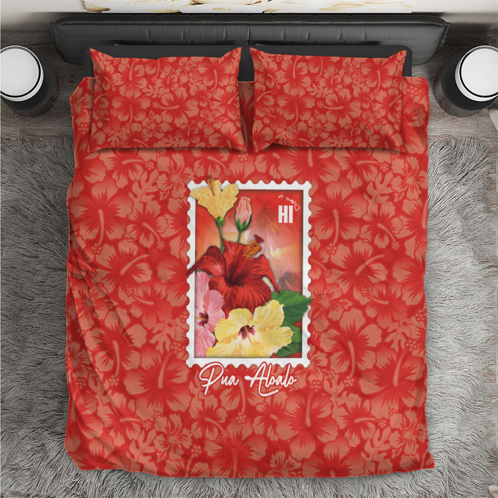 Aloha Hawaii Pua Aloalo Bedding Set Hawaiian Hibiscus Flowers Stylized Stamp LT14 Red - Polynesian Pride