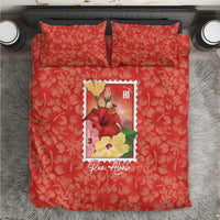 Aloha Hawaii Pua Aloalo Bedding Set Hawaiian Hibiscus Flowers Stylized Stamp LT14 Red - Polynesian Pride