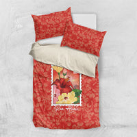 Aloha Hawaii Pua Aloalo Bedding Set Hawaiian Hibiscus Flowers Stylized Stamp LT14 US Twin 172cm x 218cm Red - Polynesian Pride