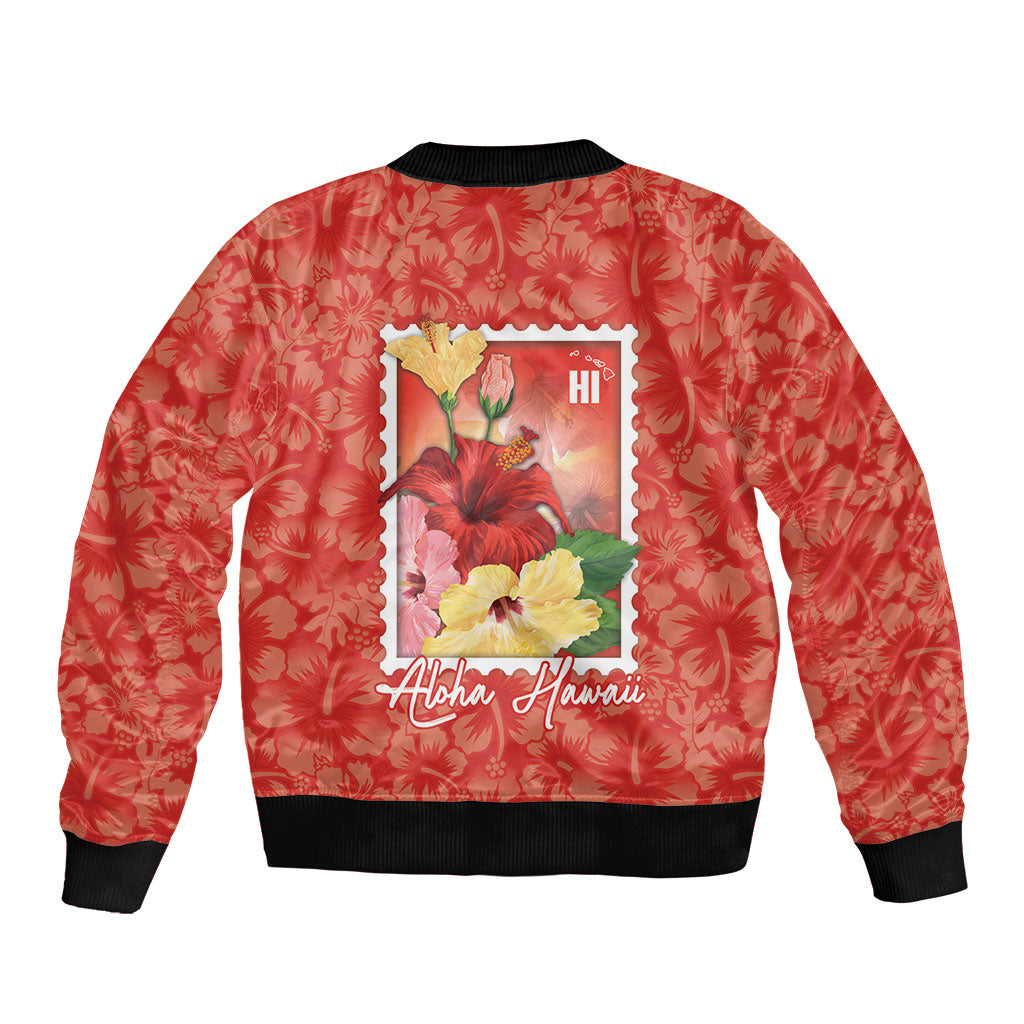 Aloha Hawaii Pua Aloalo Bomber Jacket Hawaiian Hibiscus Flowers Stylized Stamp LT14 - Polynesian Pride