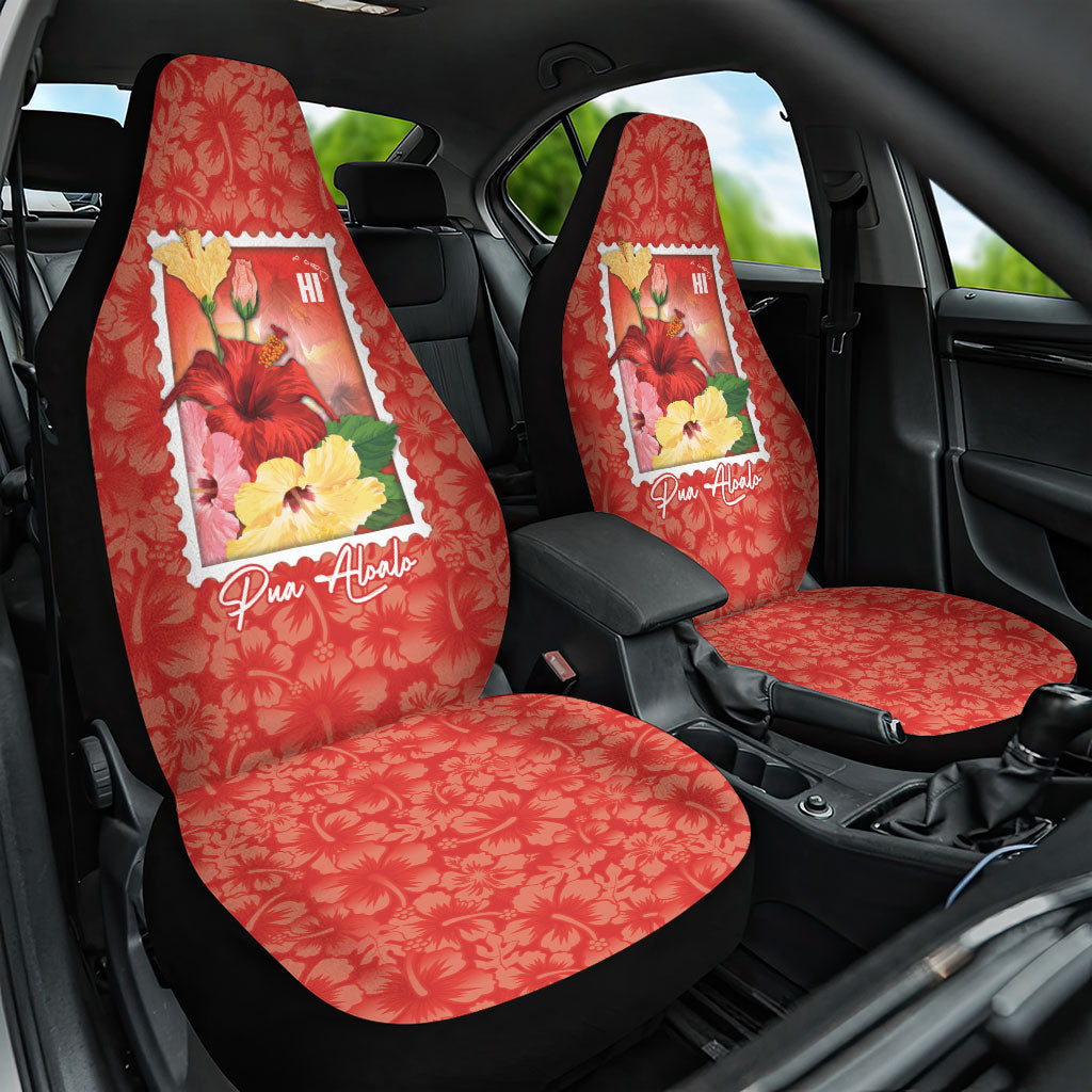 Aloha Hawaii Pua Aloalo Car Seat Cover Hawaiian Hibiscus Flowers Stylized Stamp LT14 One Size Red - Polynesian Pride