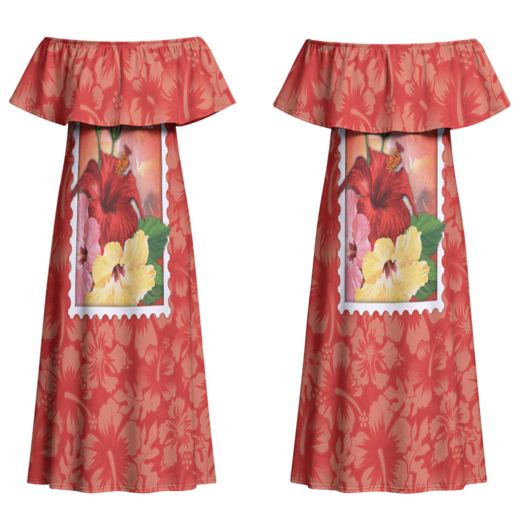 Aloha Hawaii Pua Aloalo Couples Matching Off Shoulder Maxi Dress and Long Sleeve Button Shirt Hawaiian Hibiscus Flowers Stylized Stamp LT14 - Polynesian Pride