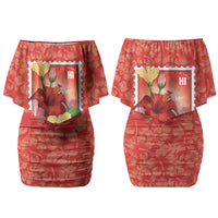 Aloha Hawaii Pua Aloalo Couples Matching Off Shoulder Short Dress and Long Sleeve Button Shirt Hawaiian Hibiscus Flowers Stylized Stamp LT14 - Polynesian Pride