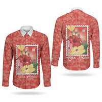 Aloha Hawaii Pua Aloalo Couples Matching Off The Shoulder Long Sleeve Dress and Long Sleeve Button Shirt Hawaiian Hibiscus Flowers Stylized Stamp LT14 - Polynesian Pride