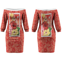 Aloha Hawaii Pua Aloalo Couples Matching Off The Shoulder Long Sleeve Dress and Long Sleeve Button Shirt Hawaiian Hibiscus Flowers Stylized Stamp LT14 - Polynesian Pride