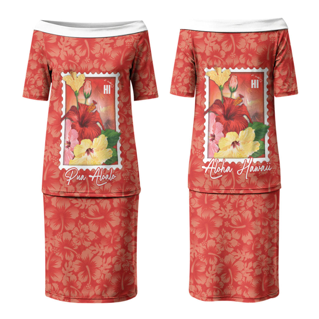 Aloha Hawaii Pua Aloalo Couples Matching Puletasi and Hawaiian Shirt Hawaiian Hibiscus Flowers Stylized Stamp LT14 - Polynesian Pride