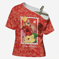 Aloha Hawaii Pua Aloalo Cross Shoulder Shirt Hawaiian Hibiscus Flowers Stylized Stamp LT14 Female Red - Polynesian Pride