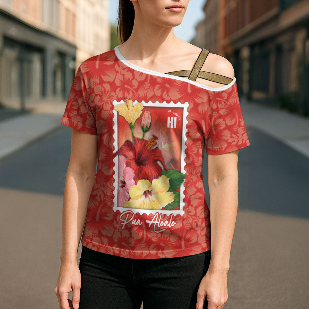Aloha Hawaii Pua Aloalo Cross Shoulder Shirt Hawaiian Hibiscus Flowers Stylized Stamp LT14 - Polynesian Pride