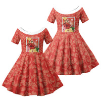 Aloha Hawaii Pua Aloalo Family Matching Mermaid Dress and Hawaiian Shirt Hawaiian Hibiscus Flowers Stylized Stamp LT14 Daughter's Dress Red - Polynesian Pride