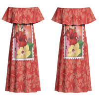 Aloha Hawaii Pua Aloalo Family Matching Off Shoulder Maxi Dress and Hawaiian Shirt Hawaiian Hibiscus Flowers Stylized Stamp LT14 Mom's Dress Red - Polynesian Pride
