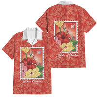 Aloha Hawaii Pua Aloalo Family Matching Summer Maxi Dress and Hawaiian Shirt Hawaiian Hibiscus Flowers Stylized Stamp LT14 Dad's Shirt - Short Sleeve Red - Polynesian Pride