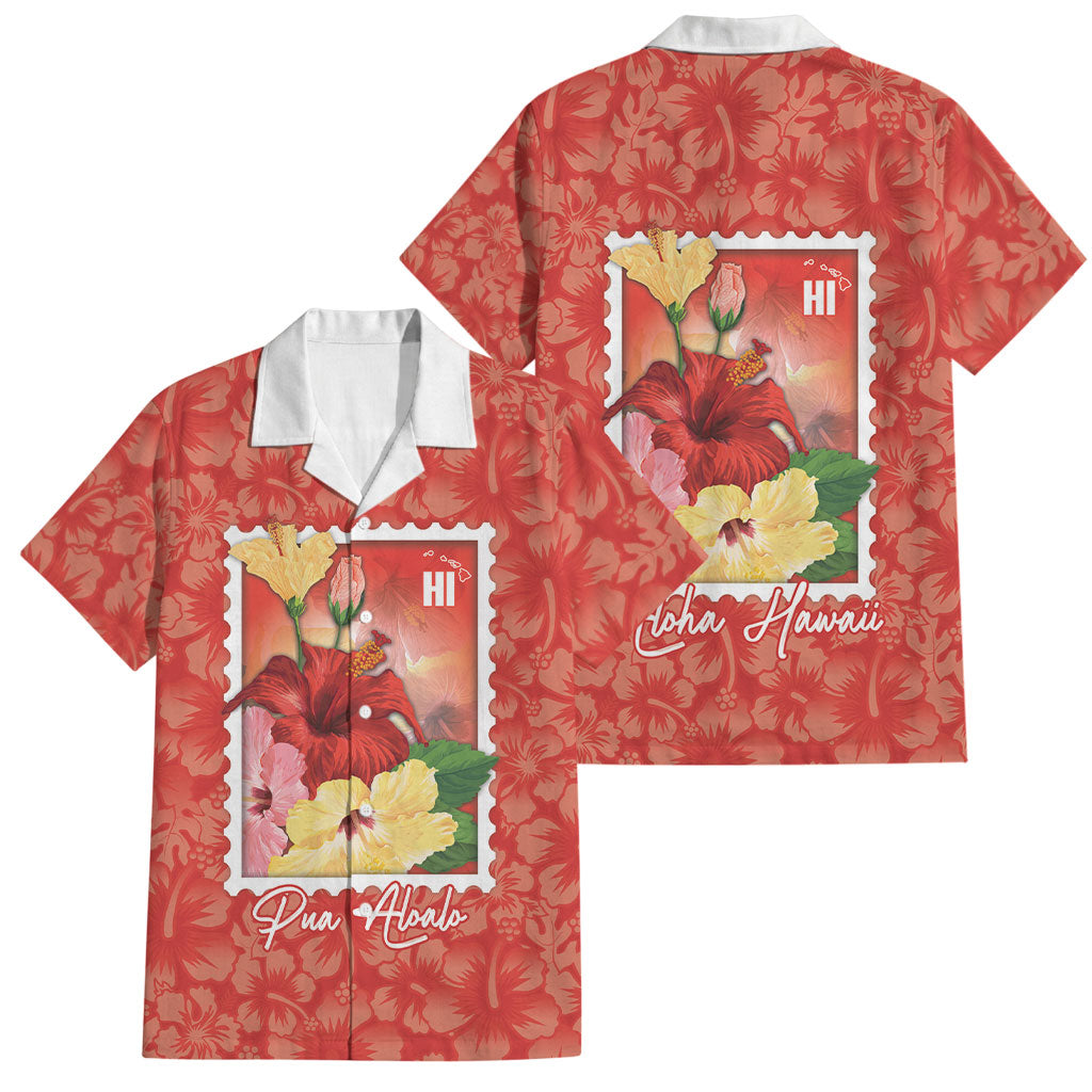Aloha Hawaii Pua Aloalo Family Matching Tank Maxi Dress and Hawaiian Shirt Hawaiian Hibiscus Flowers Stylized Stamp LT14 Dad's Shirt - Short Sleeve Red - Polynesian Pride