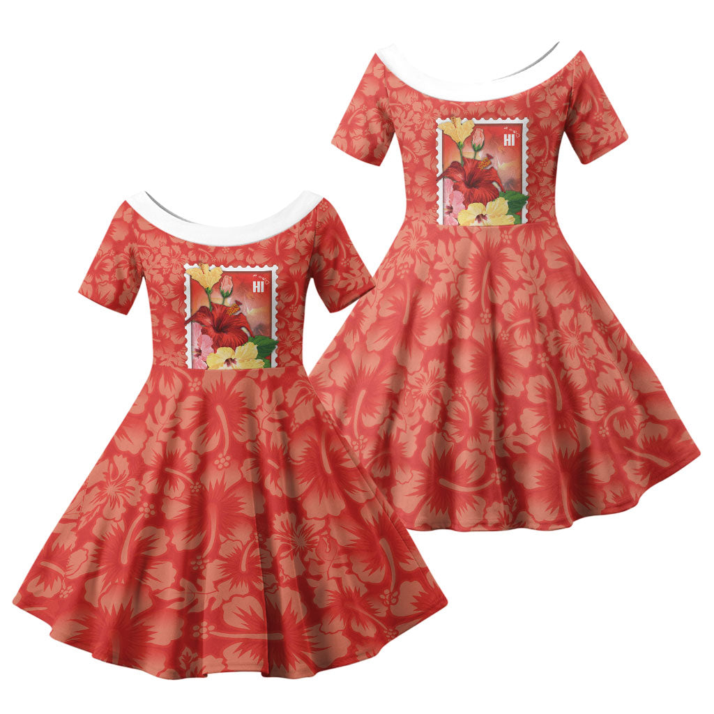 Aloha Hawaii Pua Aloalo Family Matching Tank Maxi Dress and Hawaiian Shirt Hawaiian Hibiscus Flowers Stylized Stamp LT14 Daughter's Dress Red - Polynesian Pride