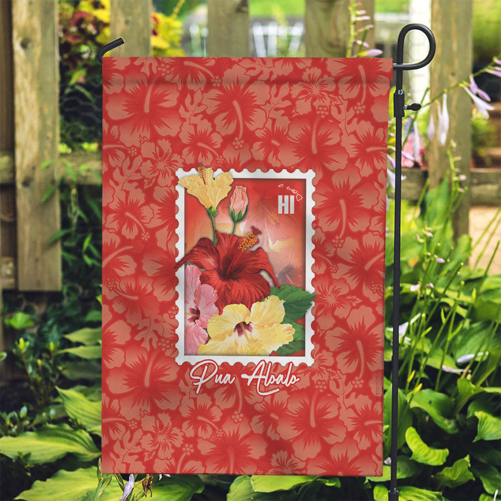 Aloha Hawaii Pua Aloalo Garden Flag Hawaiian Hibiscus Flowers Stylized Stamp LT14 Garden Flag Red - Polynesian Pride
