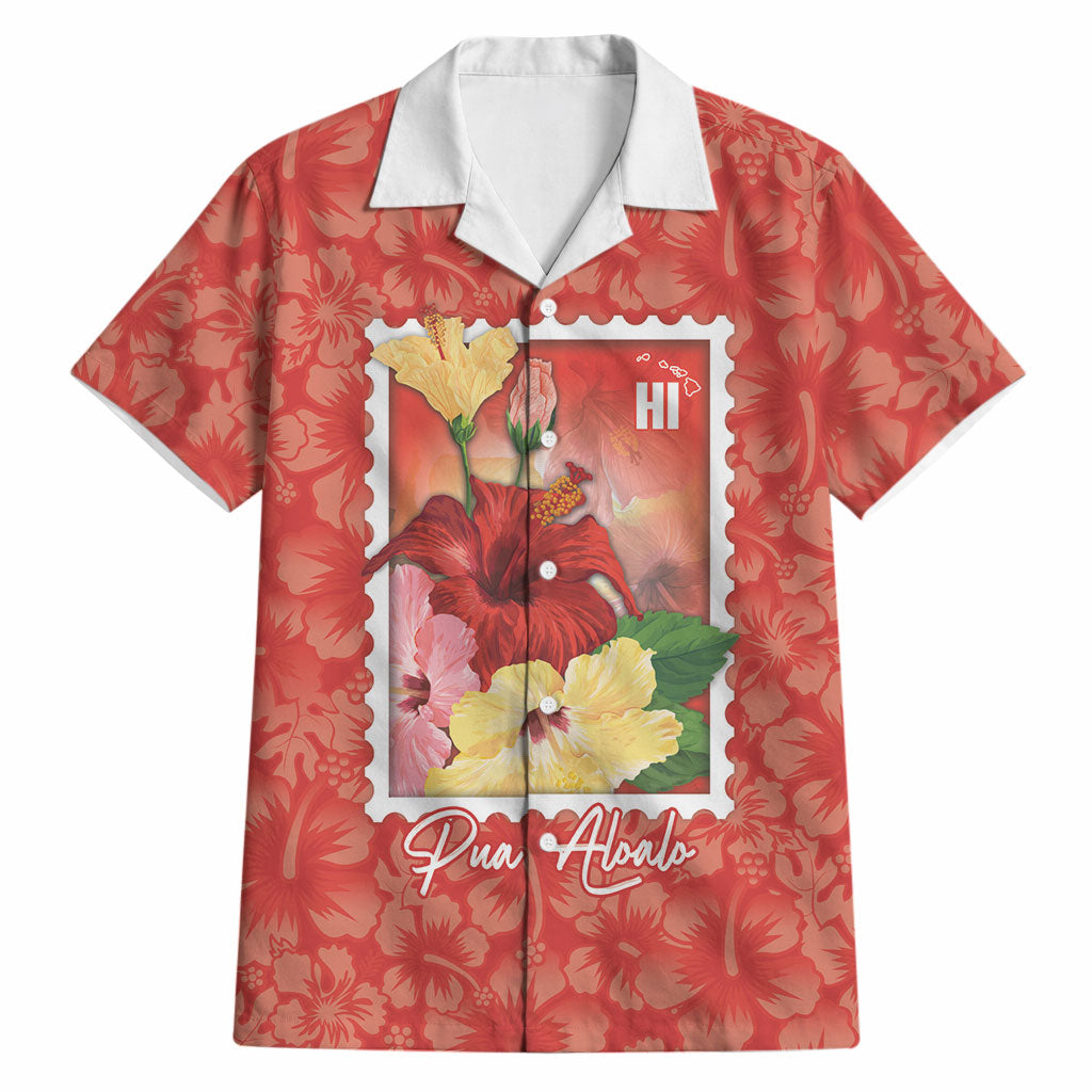 Aloha Hawaii Pua Aloalo Hawaiian Shirt Hawaiian Hibiscus Flowers Stylized Stamp LT14 Red - Polynesian Pride