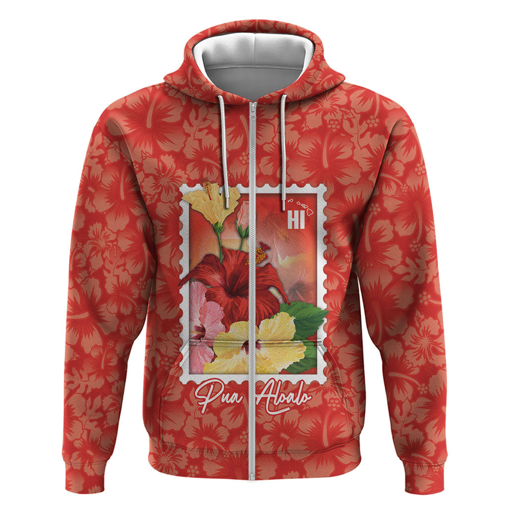 Aloha Hawaii Pua Aloalo Hoodie Hawaiian Hibiscus Flowers Stylized Stamp LT14 Zip Hoodie Red - Polynesian Pride
