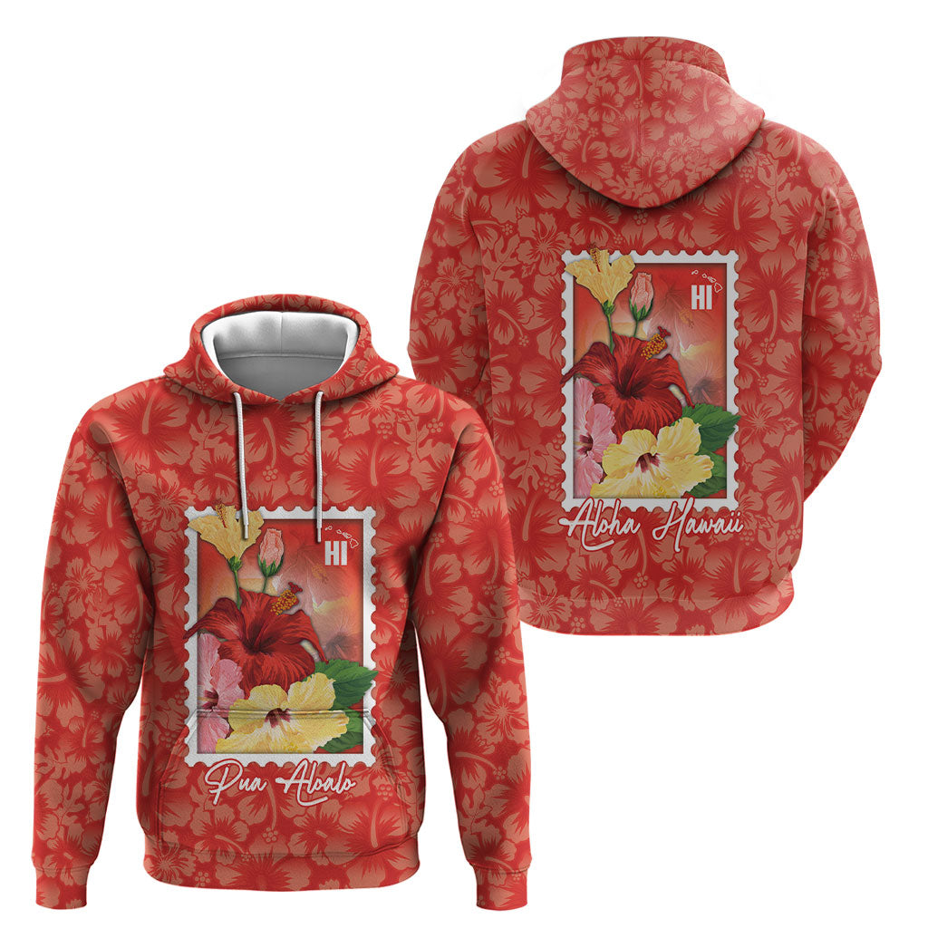 Aloha Hawaii Pua Aloalo Hoodie Hawaiian Hibiscus Flowers Stylized Stamp LT14 - Polynesian Pride