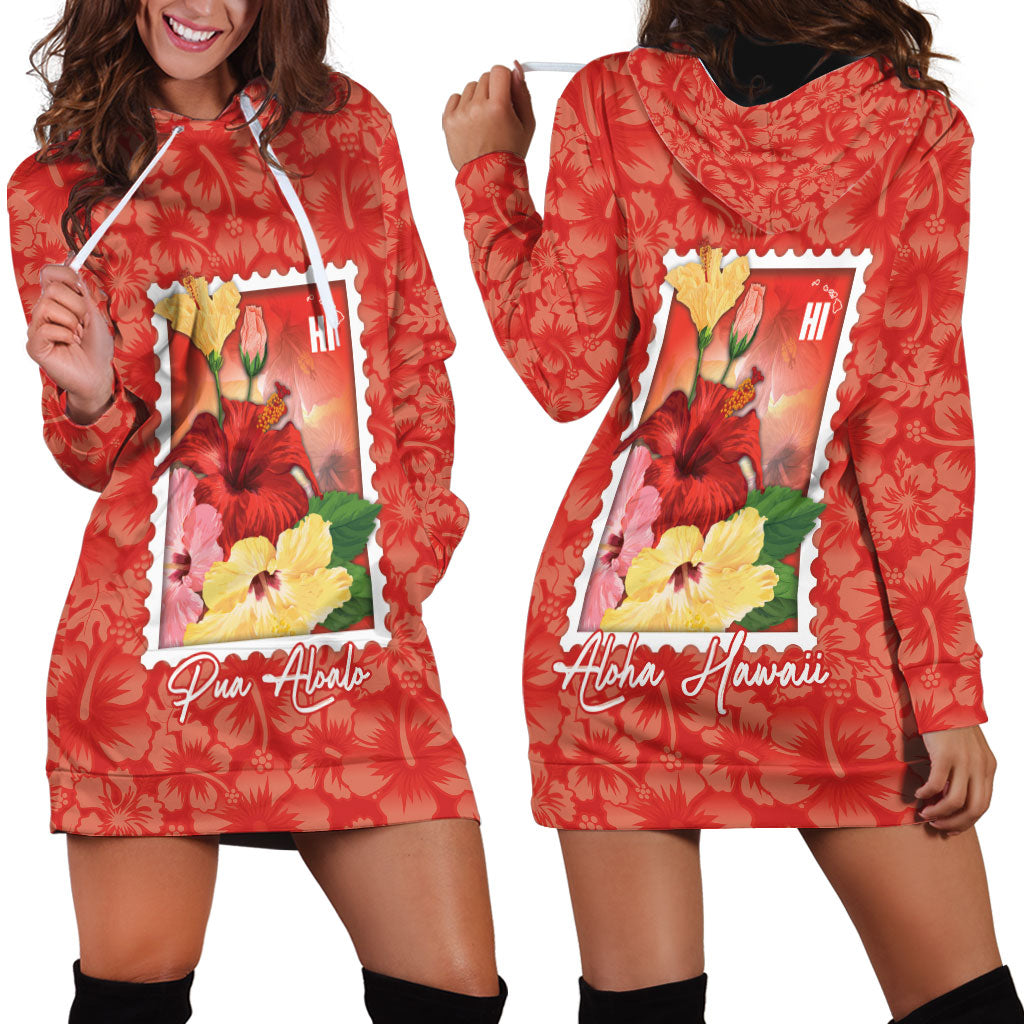 Aloha Hawaii Pua Aloalo Hoodie Dress Hawaiian Hibiscus Flowers Stylized Stamp LT14 - Polynesian Pride