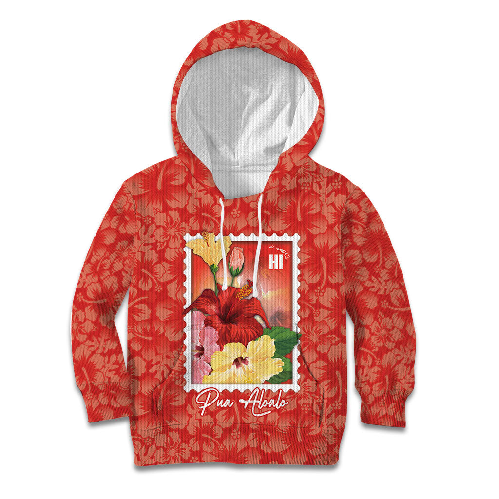 Aloha Hawaii Pua Aloalo Kid Hoodie Hawaiian Hibiscus Flowers Stylized Stamp