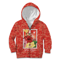 Aloha Hawaii Pua Aloalo Kid Hoodie Hawaiian Hibiscus Flowers Stylized Stamp LT14 Zip Hoodie Red - Polynesian Pride