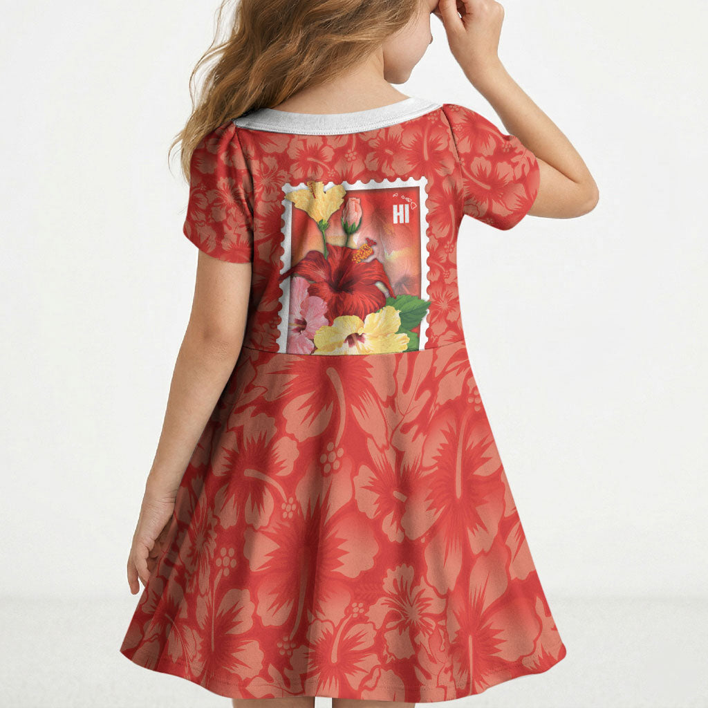 Aloha Hawaii Pua Aloalo Kid Short Sleeve Dress Hawaiian Hibiscus Flowers Stylized Stamp LT14 - Polynesian Pride