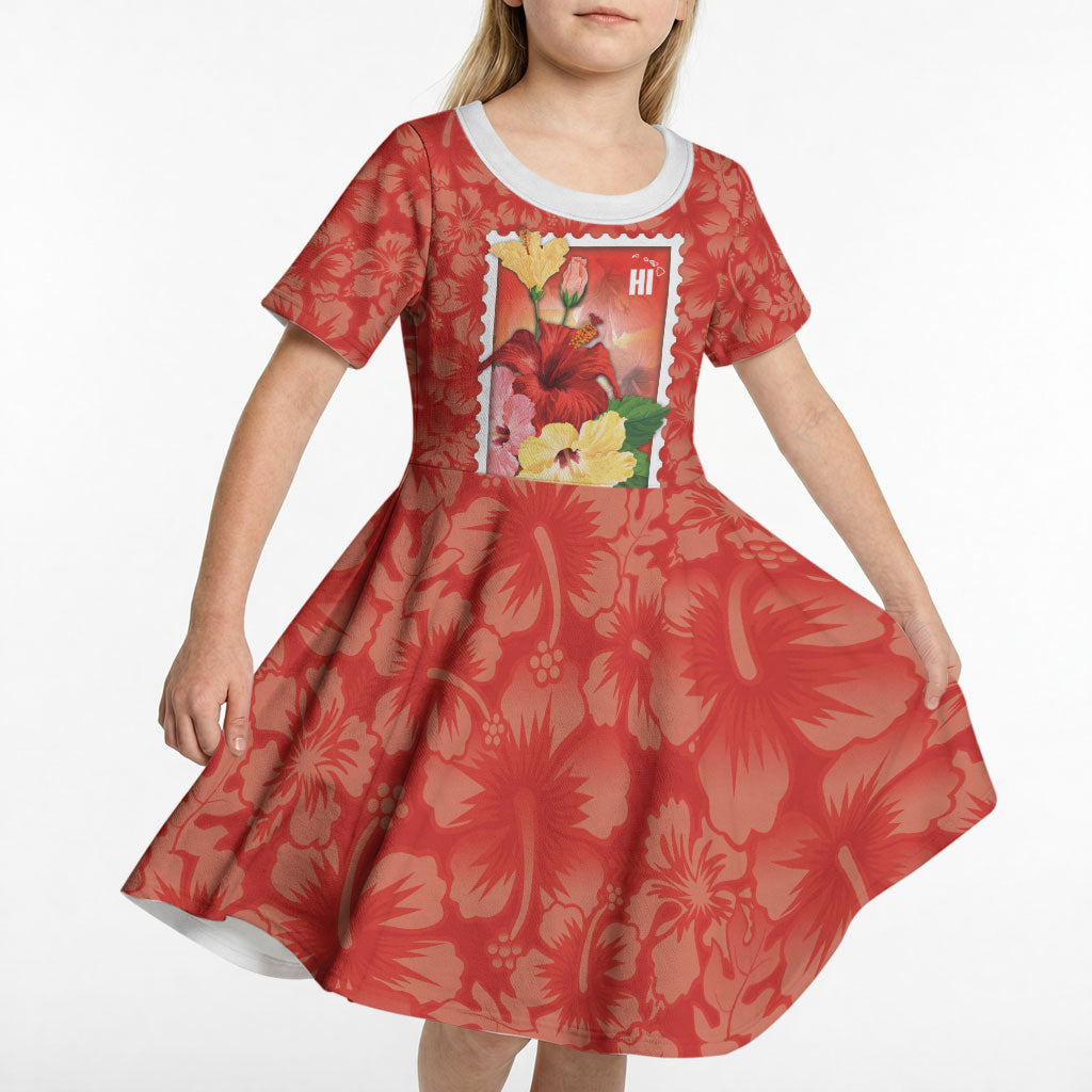 Aloha Hawaii Pua Aloalo Kid Short Sleeve Dress Hawaiian Hibiscus Flowers Stylized Stamp LT14 - Polynesian Pride