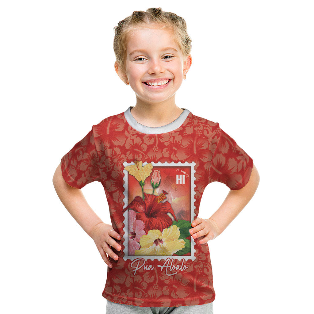 Aloha Hawaii Pua Aloalo Kid T Shirt Hawaiian Hibiscus Flowers Stylized Stamp LT14 Red - Polynesian Pride