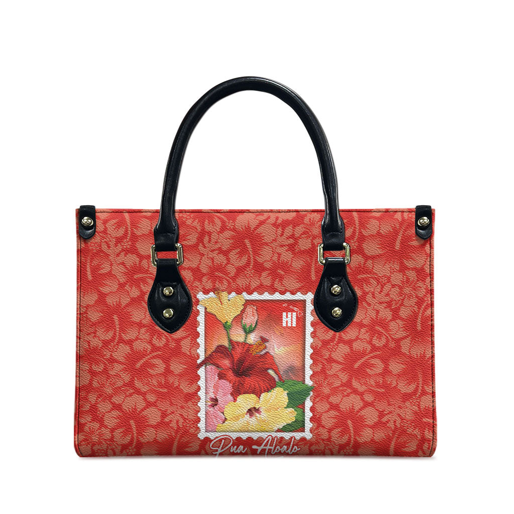 Aloha Hawaii Pua Aloalo Leather Bag Hawaiian Hibiscus Flowers Stylized Stamp LT14 - Polynesian Pride