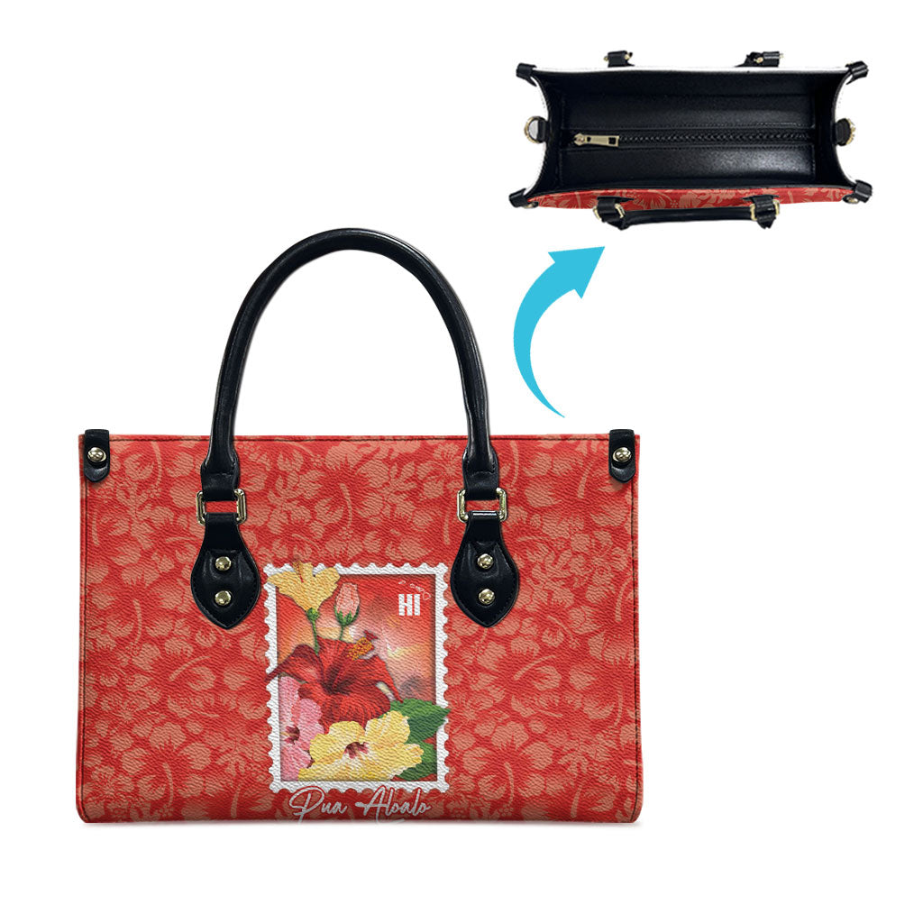 Aloha Hawaii Pua Aloalo Leather Bag Hawaiian Hibiscus Flowers Stylized Stamp LT14 - Polynesian Pride