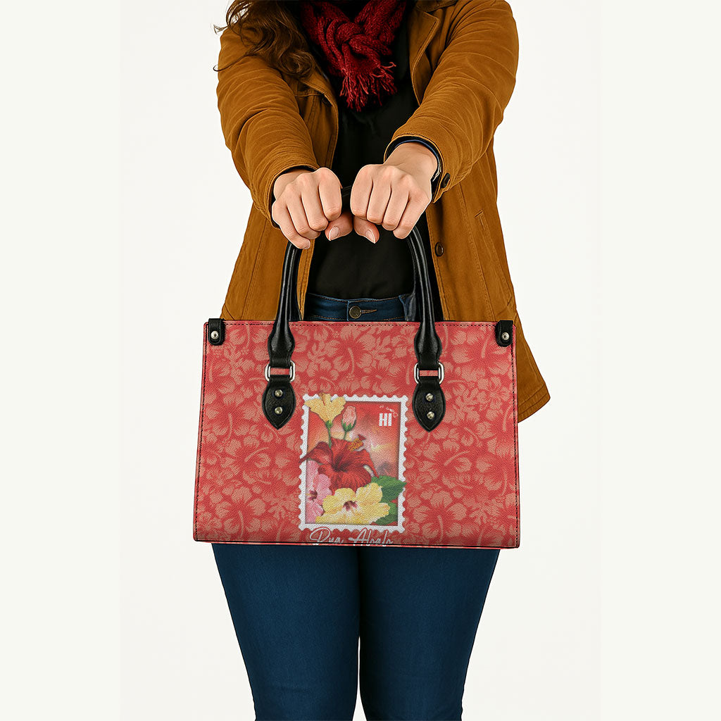 Aloha Hawaii Pua Aloalo Leather Bag Hawaiian Hibiscus Flowers Stylized Stamp LT14 - Polynesian Pride
