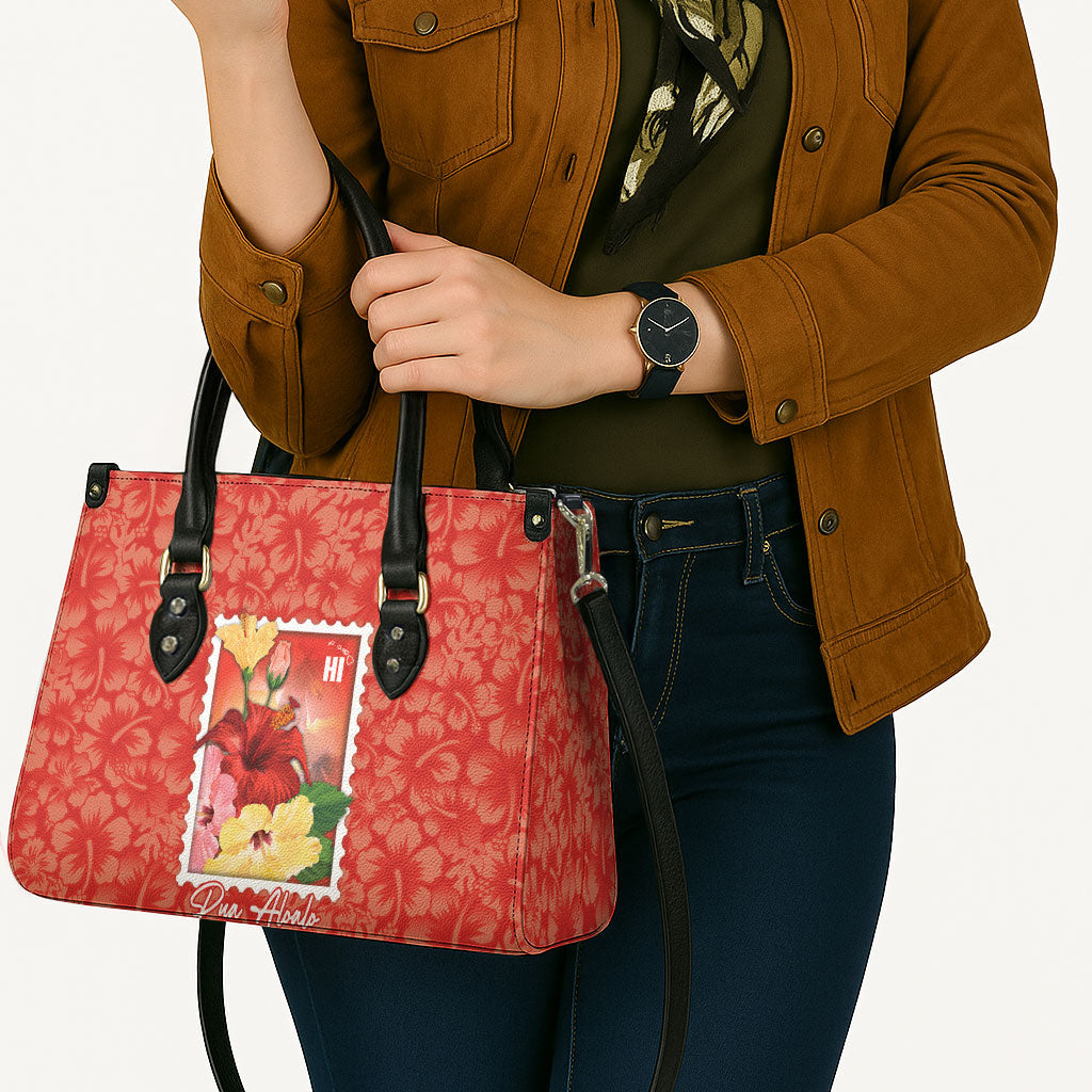 Aloha Hawaii Pua Aloalo Leather Bag Hawaiian Hibiscus Flowers Stylized Stamp LT14 - Polynesian Pride