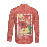 Aloha Hawaii Pua Aloalo Long Sleeve Button Shirt Hawaiian Hibiscus Flowers Stylized Stamp LT14 - Polynesian Pride