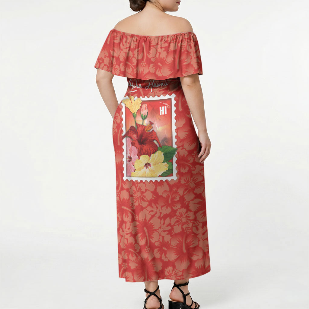 Aloha Hawaii Pua Aloalo Off Shoulder Maxi Dress Hawaiian Hibiscus Flowers Stylized Stamp LT14 - Polynesian Pride