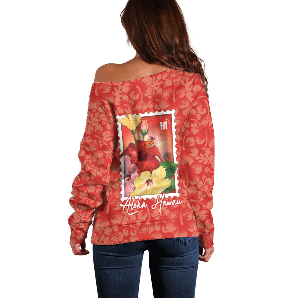 Aloha Hawaii Pua Aloalo Off Shoulder Sweater Hawaiian Hibiscus Flowers Stylized Stamp LT14 - Polynesian Pride