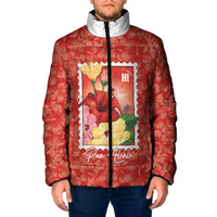 Aloha Hawaii Pua Aloalo Padded Jacket Hawaiian Hibiscus Flowers Stylized Stamp LT14 Men Red - Polynesian Pride