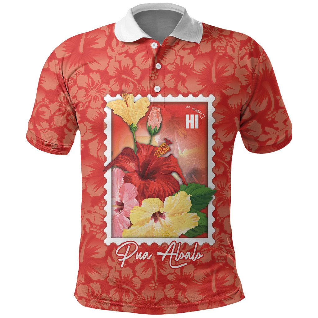 Aloha Hawaii Pua Aloalo Polo Shirt Hawaiian Hibiscus Flowers Stylized Stamp